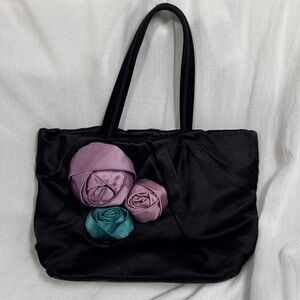 Prada Black Mini Bag with Purple and Teal Floral Design-Rare